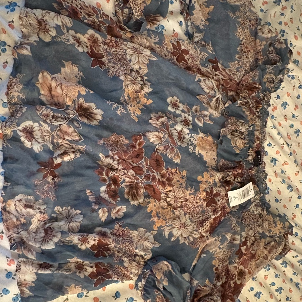Torrid Floral Print chiffon Blouse in Blue and Brown